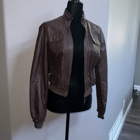 Jou Jou Brown Leather Looking Jacket Size Small - Picture 2 of 9